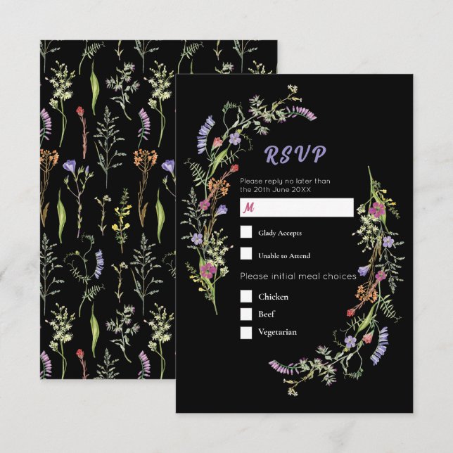 UAWG Wedding Wildblumen Floral Ditsy Dark Einladung (Vorne/Hinten)