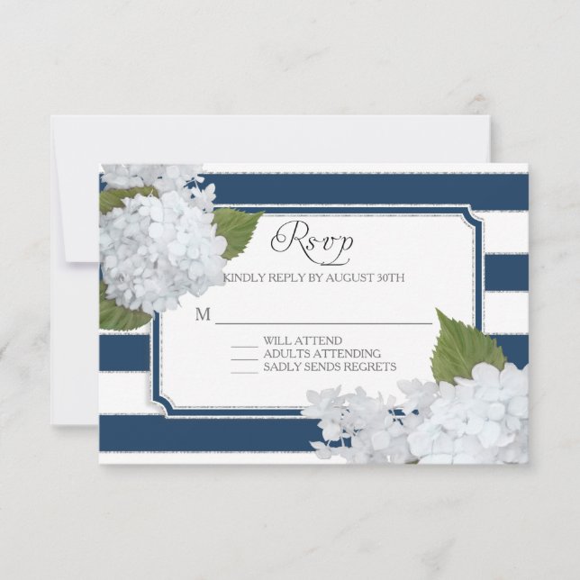 UAWG White Hydrangea Elegant Wide Strip RSVP Karte (Vorderseite)