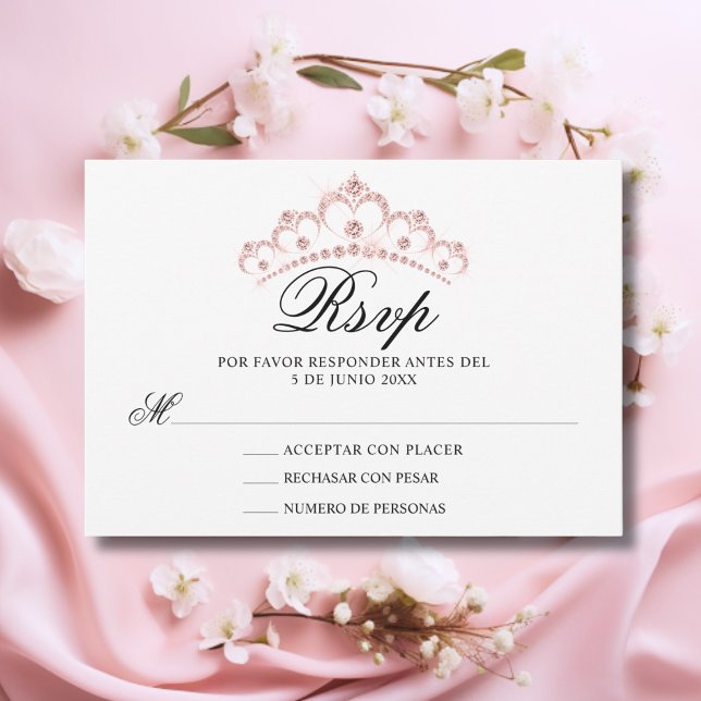 UAWG White Pink Spanish Quinceañera Quince RSVP Karte (RSVP White Pink Spanish Quinceañera Quince)