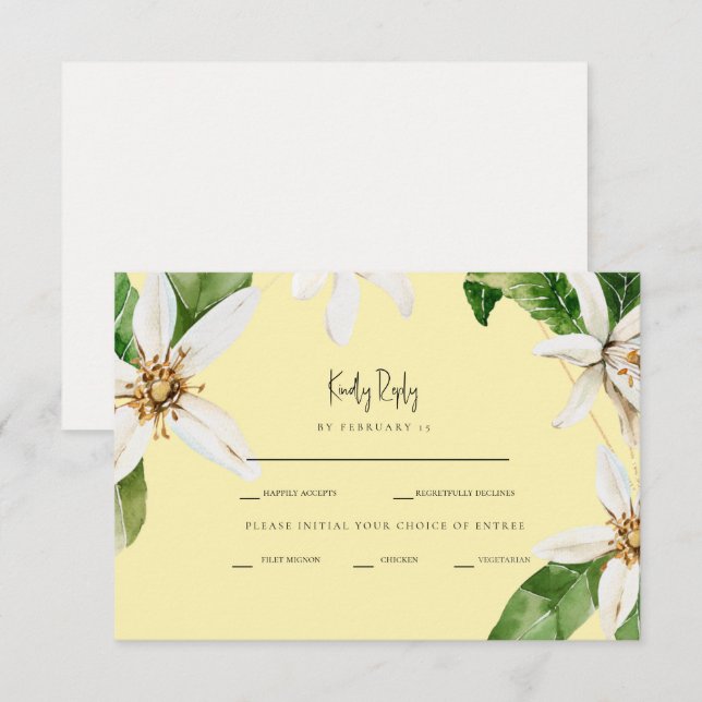 UAwg zum Abendessen mit weißer Blume RSVP Karte (Vorne/Hinten)