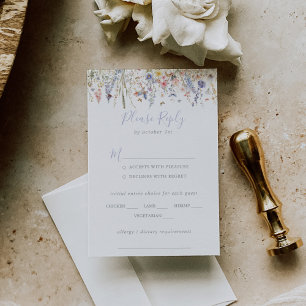 UAwg zum Hochzeitsmenü für mehrfarbige Wildblumen RSVP Karte