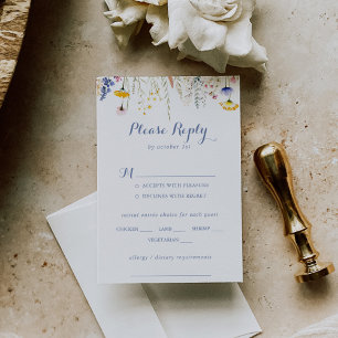 UAwg zum Hochzeitsmenü für mehrfarbige Wildblumen RSVP Karte