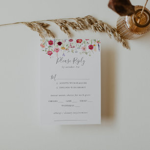 UAwg zum Hochzeitsmenü für mehrfarbige Wildblumen RSVP Karte