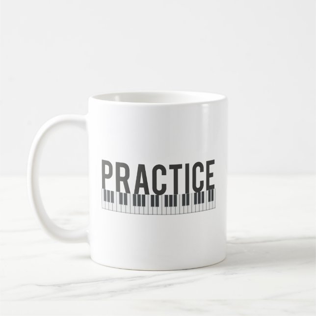 üben Klaviertastatur motivierend Typografie Kaffeetasse (Links)