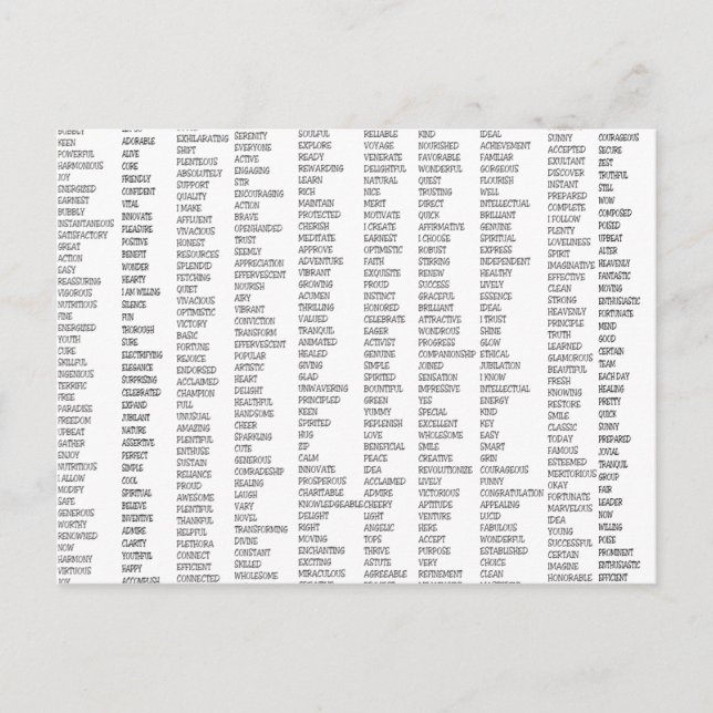 Über 600 positive Worte! Postkarte (Vorderseite)