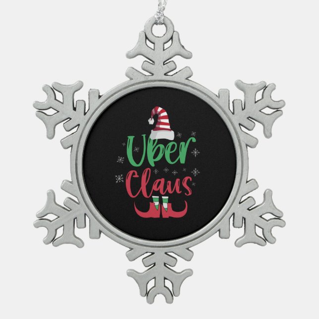 Uber Claus Funny Santa Family - passendes Geschenk Schneeflocken Zinn-Ornament (Vorderseite)