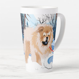 ÜBER DEM FLUSS Roter Chow Latte Tasse mit Text