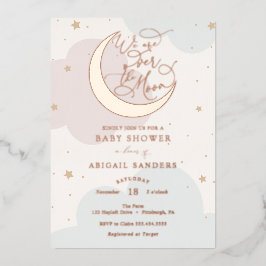 Über dem Gold Moon Rosa und Blue Baby Dusche Folieneinladung