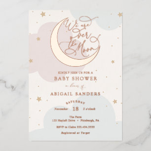 Über dem Gold Moon Rosa und Blue Baby Dusche Folieneinladung