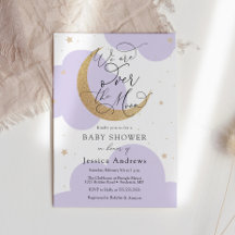 Über dem goldenen Mond lila Baby Shower-Einladung