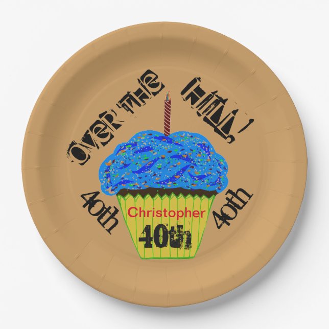 Über dem Hügel Personalisierte Blue Cupcake Teller (Vorderseite)