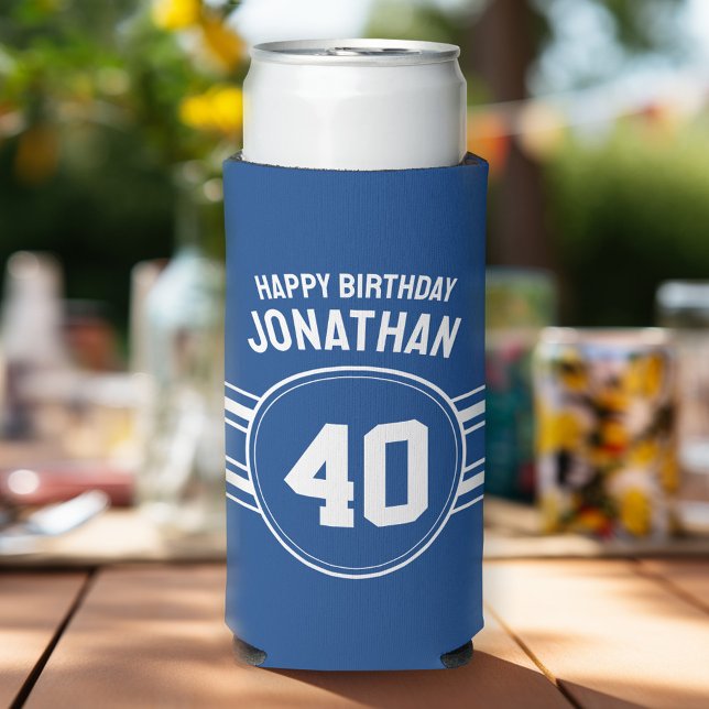 Über dem Hügel Sporty mit Age Blue White Selters Dosenkühler (Football Birthday Party Personalized can coolers - add your name)