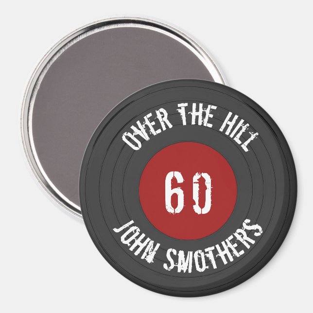Über dem Hügelnamensalter Vinyl Rock'n'Roll Record Magnet (Vorderseite/Rückseite)