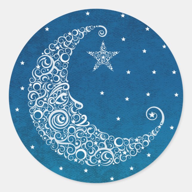 Über dem Mond-Aufkleber - Blau Runder Aufkleber (Vorderseite)