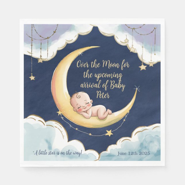 Über dem Mond Baby Celestial-Themed Baby Dusche Serviette (Vorderseite)