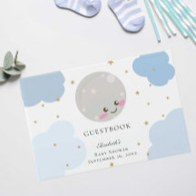 Über dem Mond Baby Dusche Blue Niedlich Gold Kawai