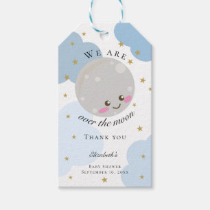 Über dem Mond Baby Dusche Blue Niedlich Gold Kawai Geschenkanhänger