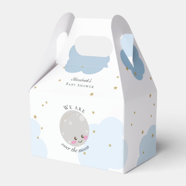 Über dem Mond Baby Dusche Blue Niedlich Gold Kawai Geschenkschachtel (Vorderseite)