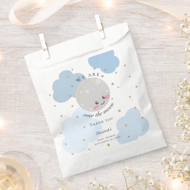 Über dem Mond Baby Dusche Blue Niedlich Gold Kawai Geschenktütchen (Ausgeschnitten)