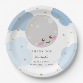 Über dem Mond Baby Dusche Blue Niedlich Gold Kawai Pappteller