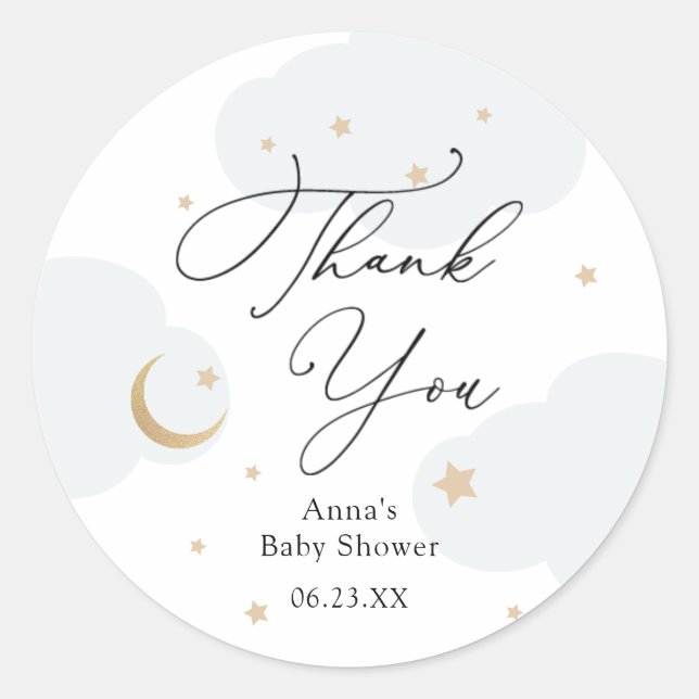 Über dem Mond Baby Duschgeschenk Runder Aufkleber (Vorderseite)