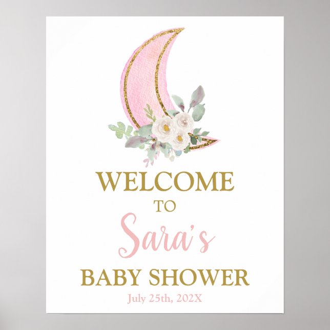 Über dem Mond Baby Duwer Girl Begrüßungszeichen Poster (Vorne)