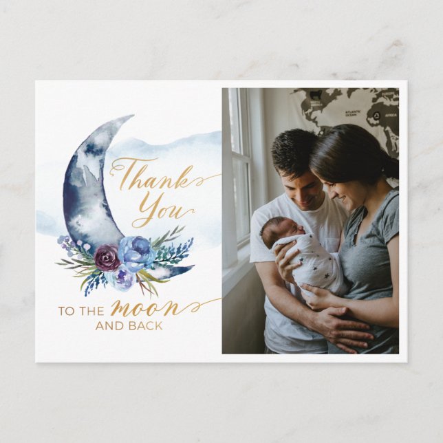 Über dem Mond Baby Shower Foto Danke Postcard Postkarte (Vorderseite)