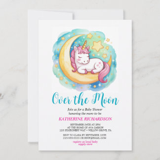Über dem Mond Baby Shower – Schlafendes Einhorn  Einladung