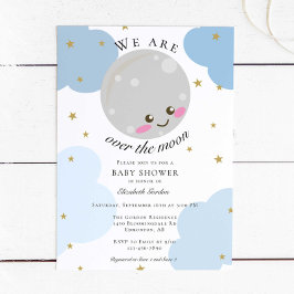 Über dem Mond Babydusche Blue Niedlich Gold Kawaii Einladung