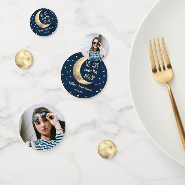 Über dem Mond | Babydusche Foto Konfetti (Gruppe)