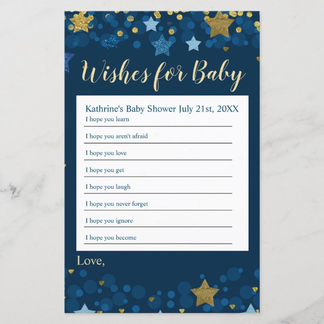 Über dem Mond Babydusche Wünsche für Baby (Vorderseite)