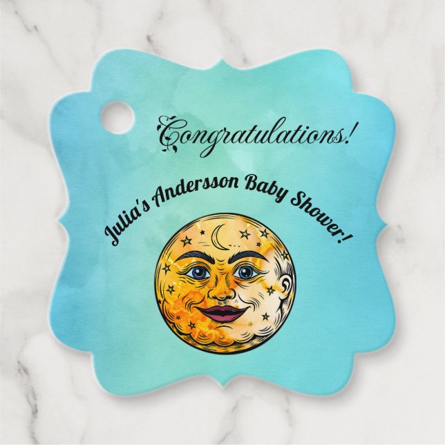 Über dem Mond Babyduschenfest Geschenkanhänger (Vorderseite)