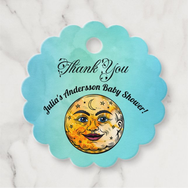 Über dem Mond Babyduschenfest Geschenkanhänger (Vorderseite)