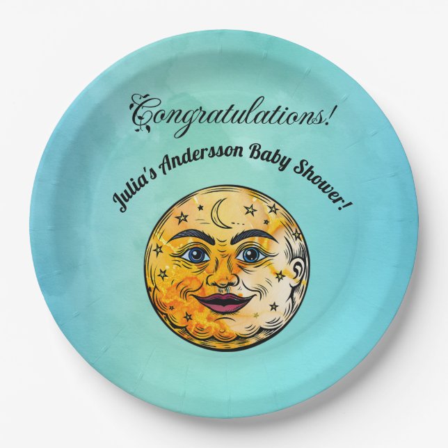 Über dem Mond Babyduschenfest Pappteller (Vorderseite)