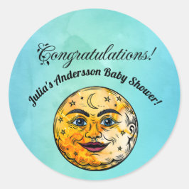 Über dem Mond Babyduschenfest Runder Aufkleber