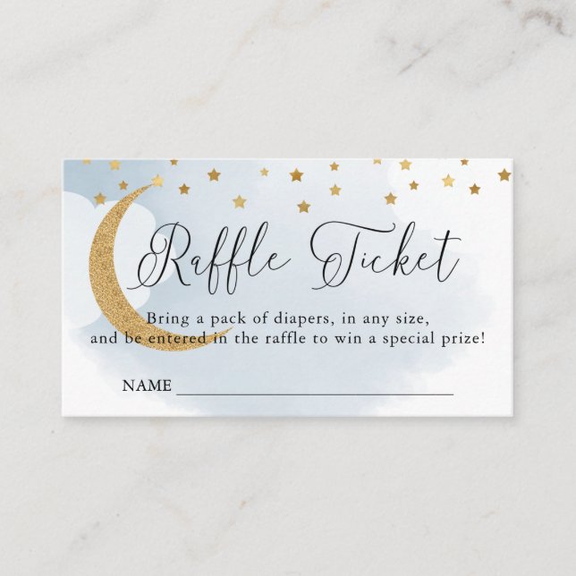Über dem Mond Blau, Baby Duschkabine Raffle Ticket Begleitkarte (Vorderseite)
