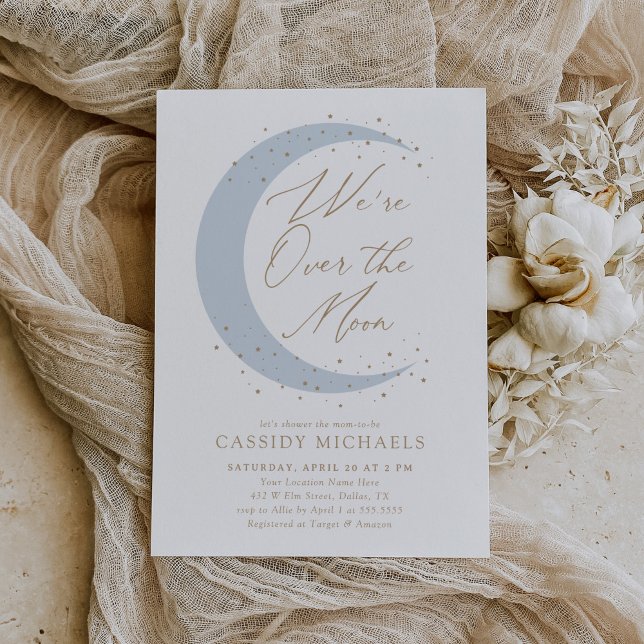 Über dem Mond Blue Boy Baby Dusche Einladung (Von Creator hochgeladen)