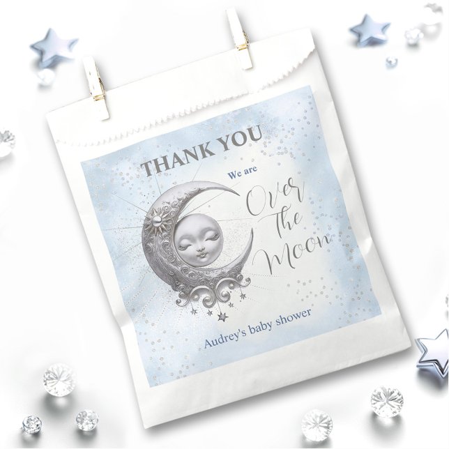 Über dem Mond Blue Boy Baby Dusche Gefallen Tasche Geschenktütchen (Over The Moon Blue Boy Baby Shower Favor Bag)