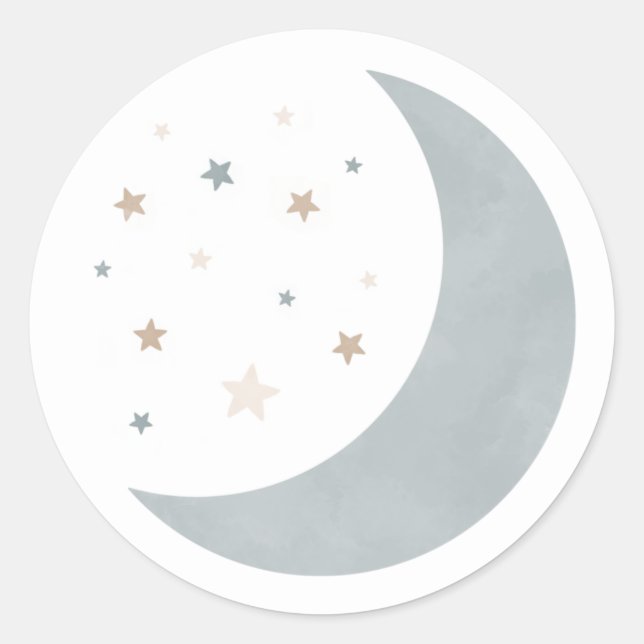 Über dem Mond Blue Boy Baby Dusche Runder Aufkleber (Vorderseite)