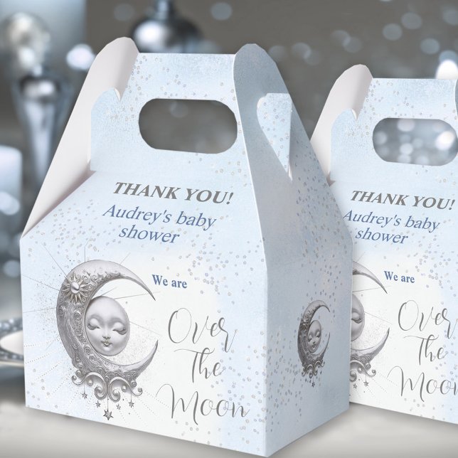 Über dem Mond Blue Boy Baby Duschvorzugbox Geschenkschachtel (Over The Moon Blue Boy Baby Shower Favor Box)