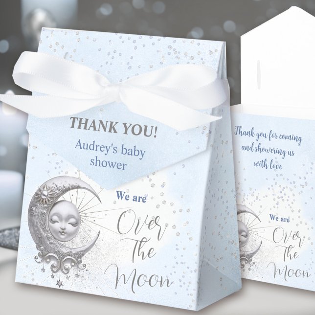 Über dem Mond Blue Boy Babydusche Zelt Gefälligkei Geschenkschachtel (Over The Moon Blue Boy Baby Shower Tent Favor Box)