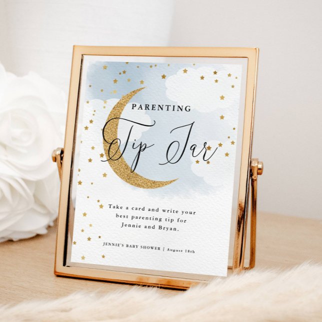 Über dem Mond Blue Kinderzettel Baby Duwer Game Poster (Over the Moon Blue, Parenting Tip Jar Display Sign for Baby Shower)
