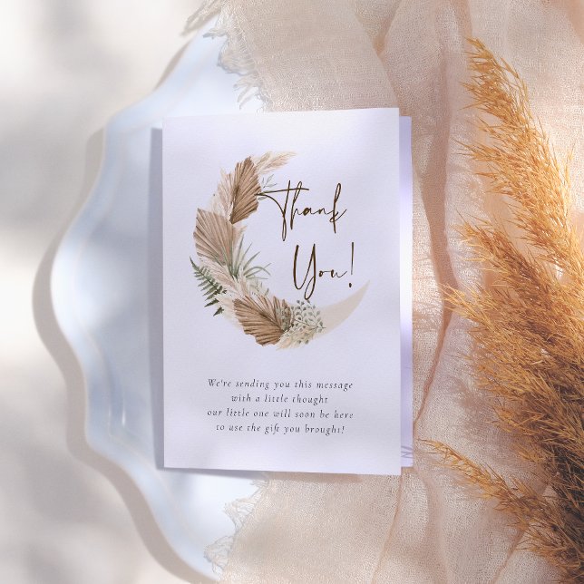 Über dem Mond Boho Palm & Pampas Grass Baby Dusche Dankeskarte (Von Creator hochgeladen)