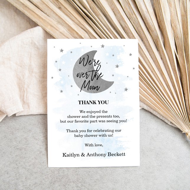 Über dem Mond | Boys Baby Dusche Dankeskarte (Von Creator hochgeladen)