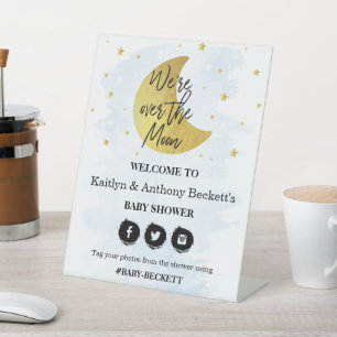 Über dem Mond Boys Baby Dusche Willkommen Sockelschild