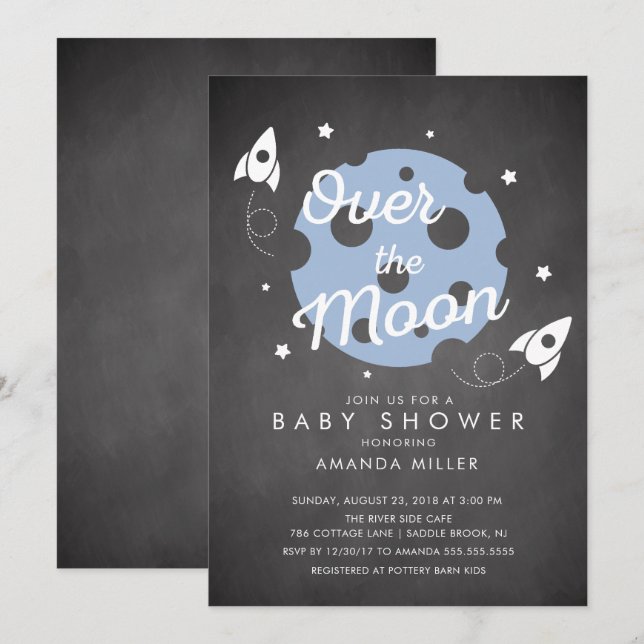 Über dem Mond Boys Babydusche Einladung (Vorne/Hinten)
