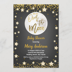 Über dem Mond Chalkboard Gold Baby Dusche Einladung