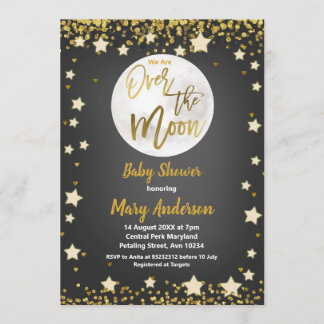 Über dem Mond Chalkboard Gold Baby Dusche Einladung