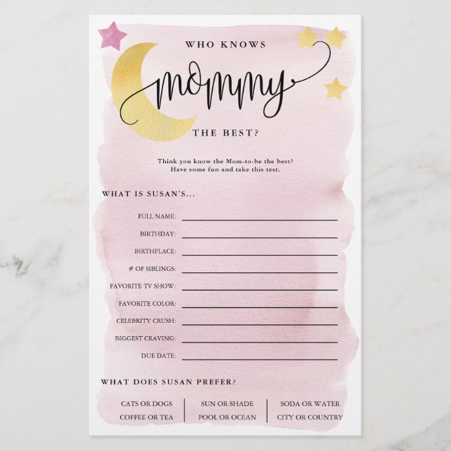 Über dem Mond, der Mama kennt Pink Paper Game Card Flyer (Vorne)