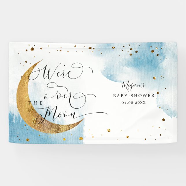 Über dem Mond Dreamy Blue Sky Babydusche Banner (Horizontal)